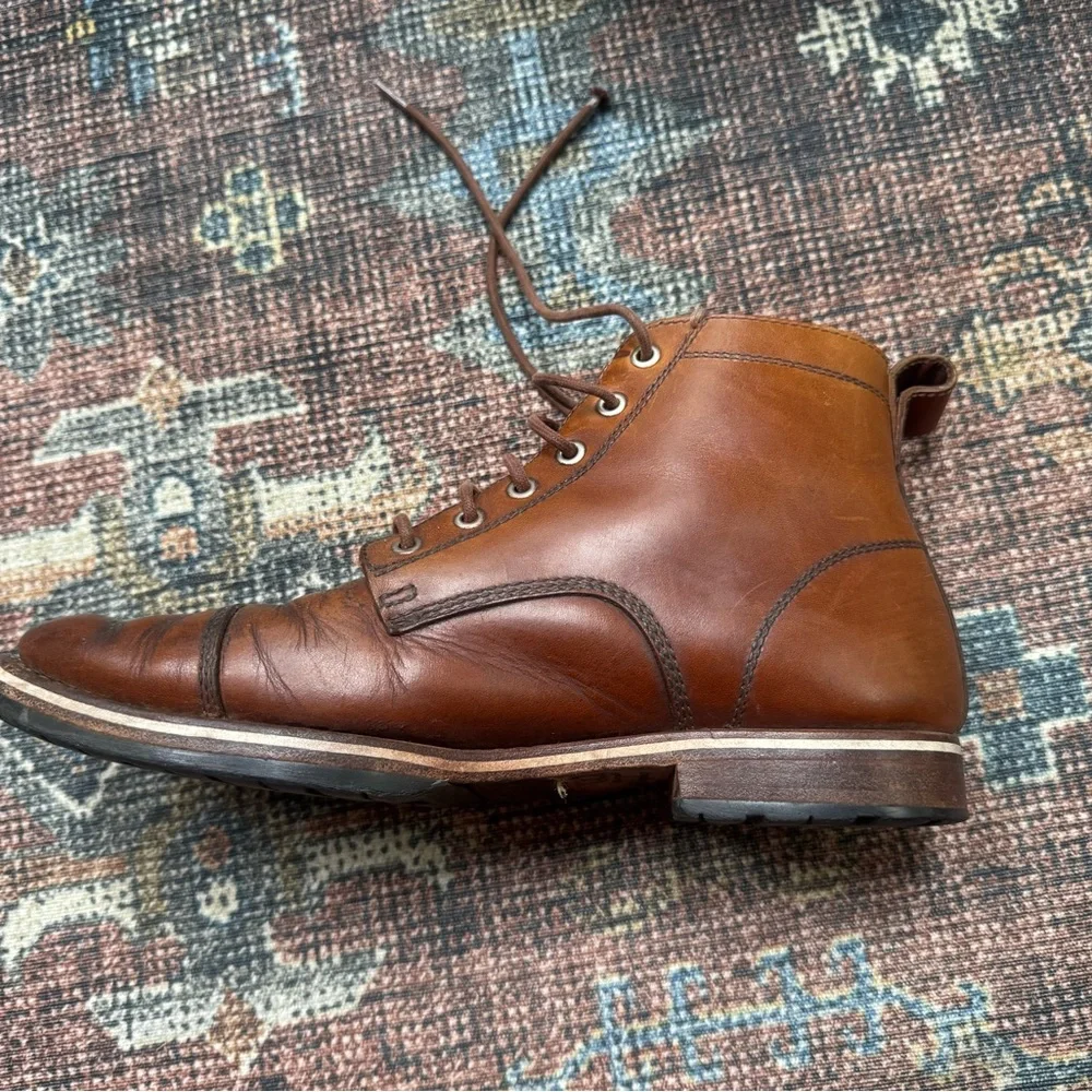 Men's Helm Brown Leather Lace-Up Dress Boots; size 9.5; worn.